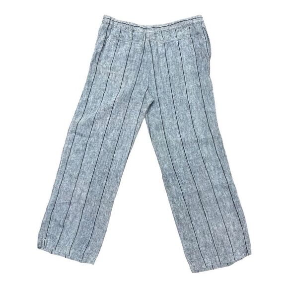 Chico Designs 100% Linen Pants Gray Black Pinstripes Sz 1 Casual Coastal Grandam - Picture 1 of 6